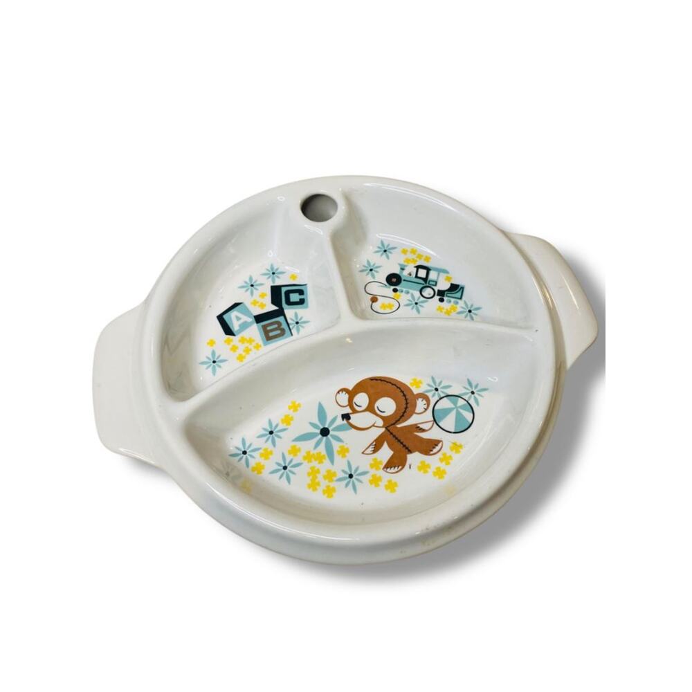 1940s Excello Ceramic Childs Warming Plate Divided 9.25" Retro Kids